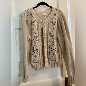 Lucky Brand Women’s Embroidered Cardigan in Color Oatmeal Size Large